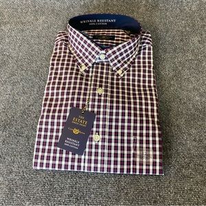 NWT Club Room the estate dress shirt wrinkle resistant cotton size 17 Navy Red